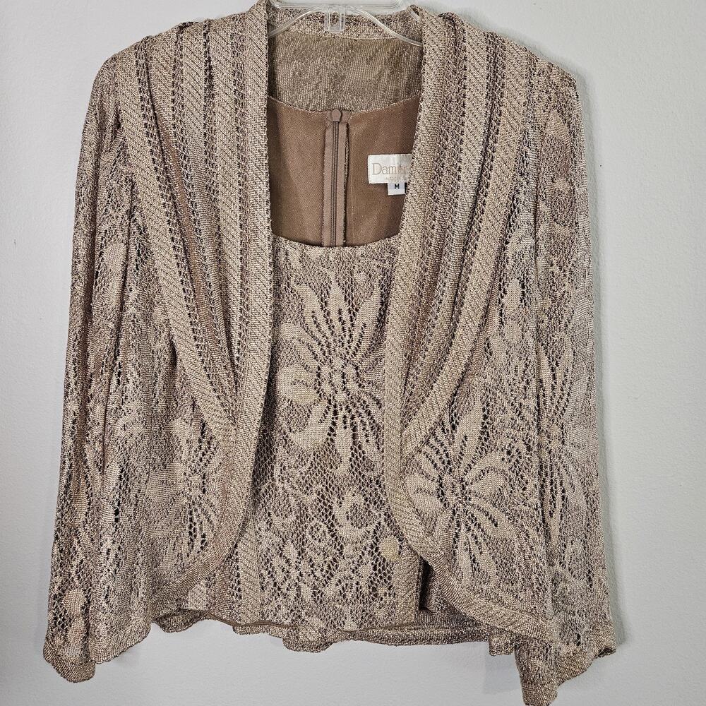 Damianou 2 Pc Gold Sleeveless Tank & Jacket Womens M Elegant Design LN